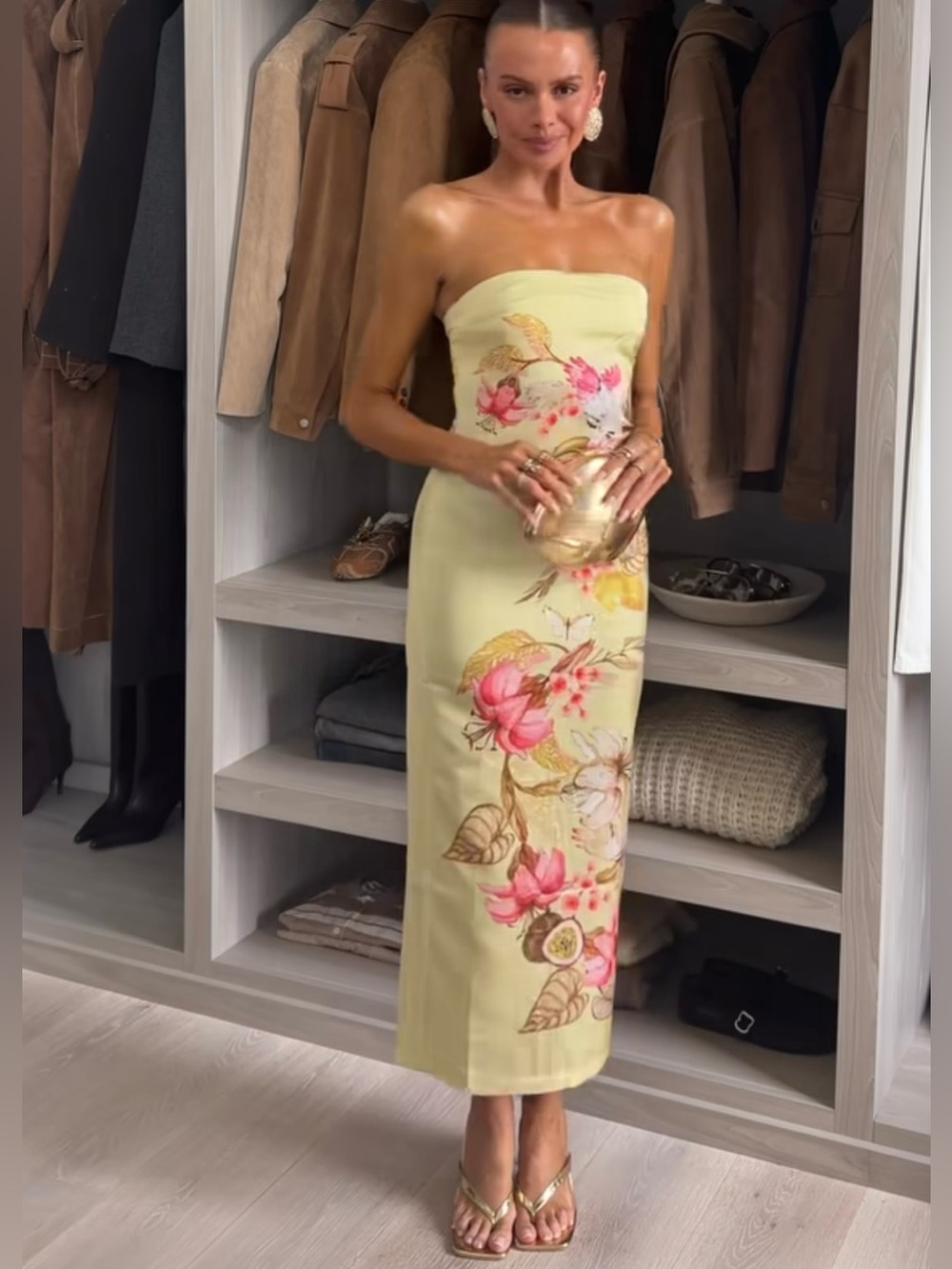 NWT H&M YELLOW FLORAL BANDEAU DRESS SIZE S - Picture 4 of 8